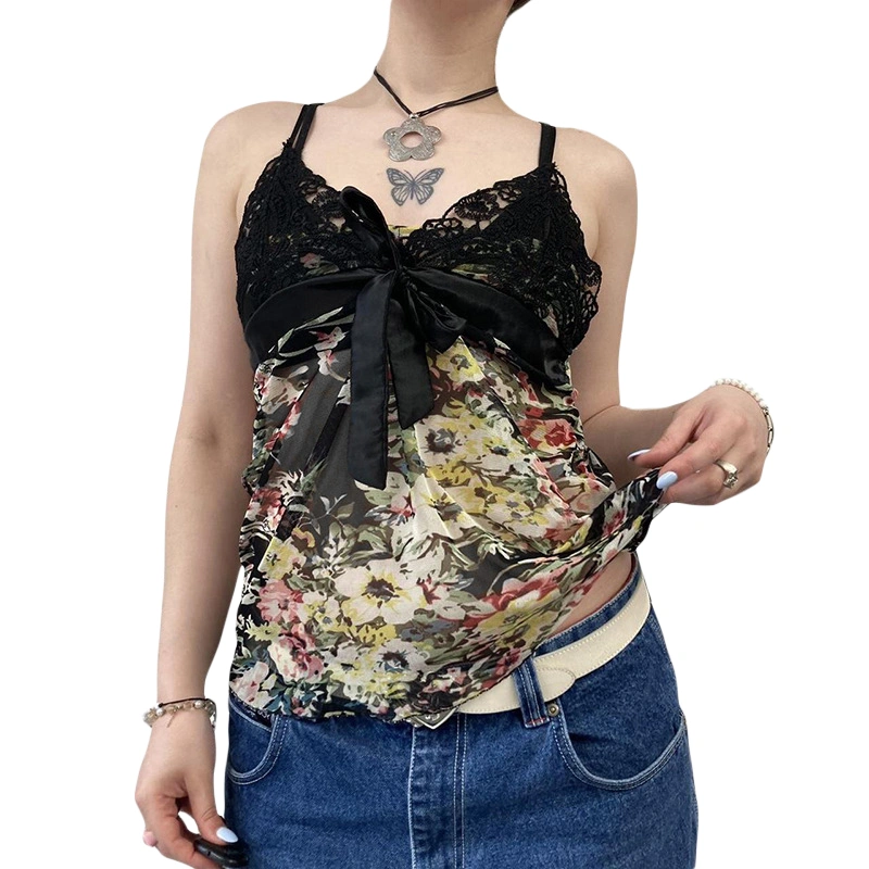 Women Camisole, Sleeveless V-neck Backless Lace Patchwork Flower Vest