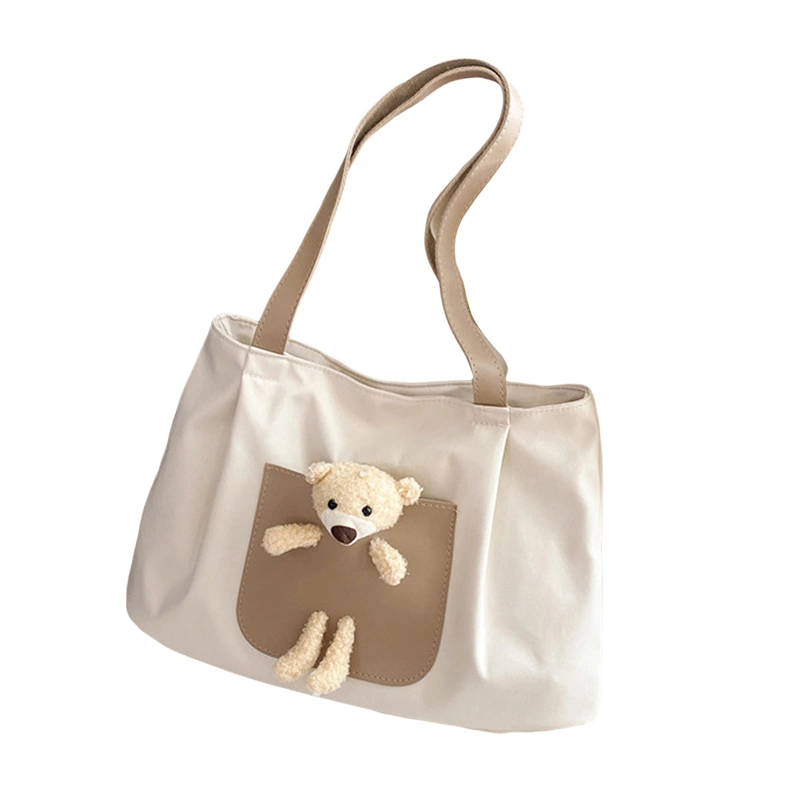 Shoulder Bag for Women Girl, Cute Plush Bear Canvas Tote Bag