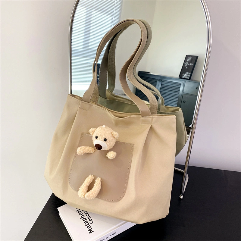Shoulder Bag for Women Girl, Cute Plush Bear Canvas Tote Bag