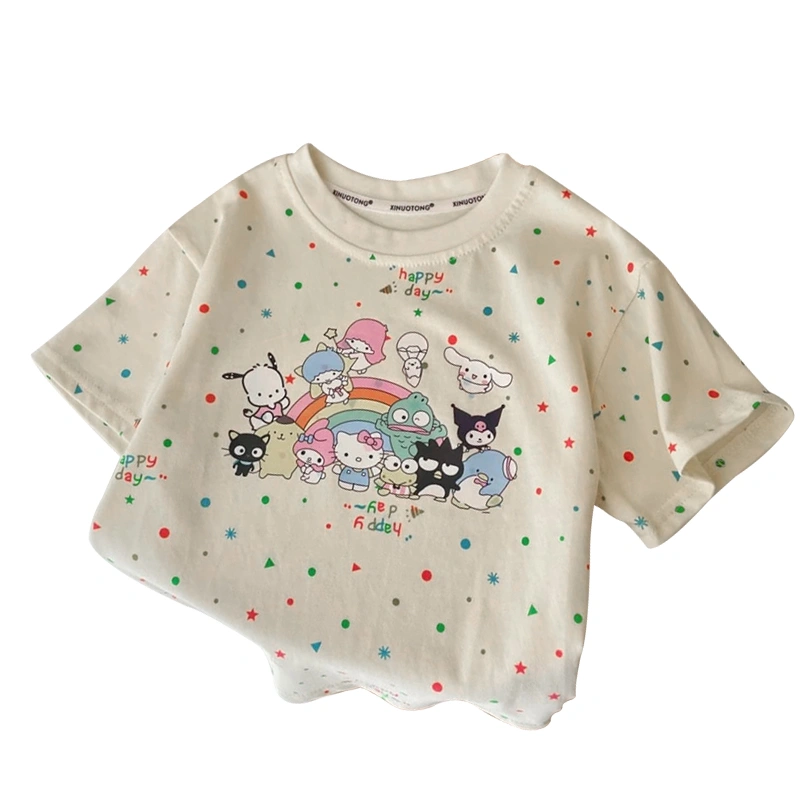 Kids Girls T-Shirts Cartoon Print Crew Neck Short Sleeve Shirts