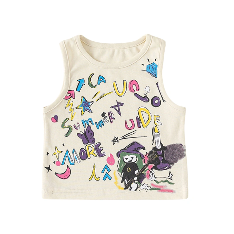 Toddler Girls Tank Top Sleeveless Crew Neck Letters Cartoon Print Vest