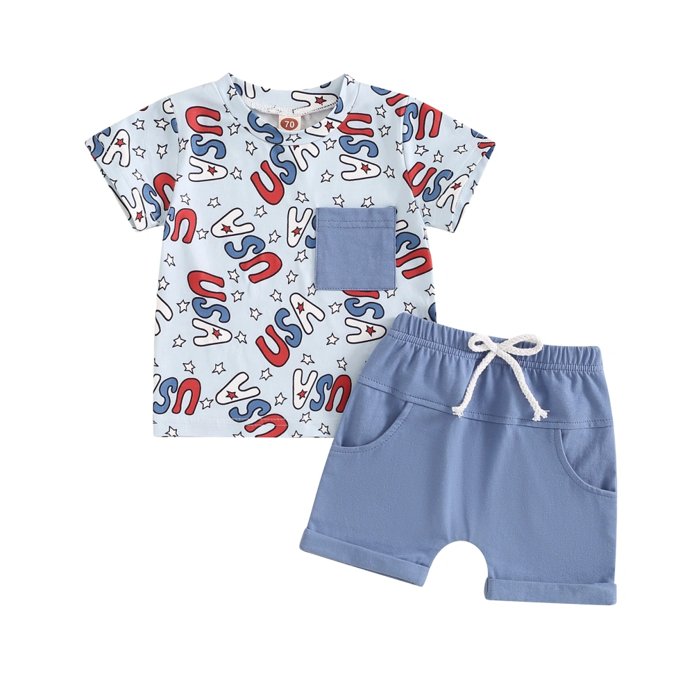 4th of July Baby Boys Outfits Letter Print T-Shirt Shorts Set