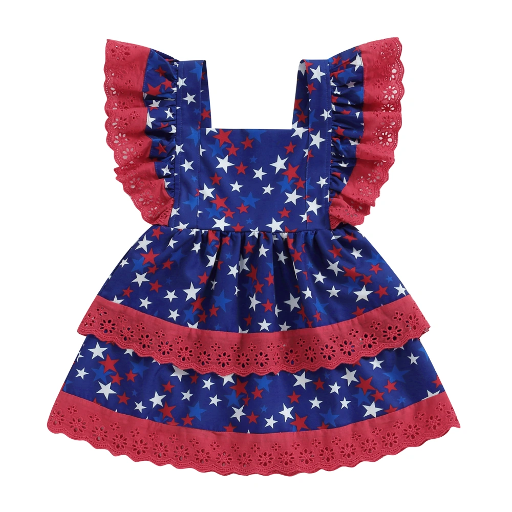 Toddler Girls 4th of July Dress Casual Star Print Ruffles A-Line Dress