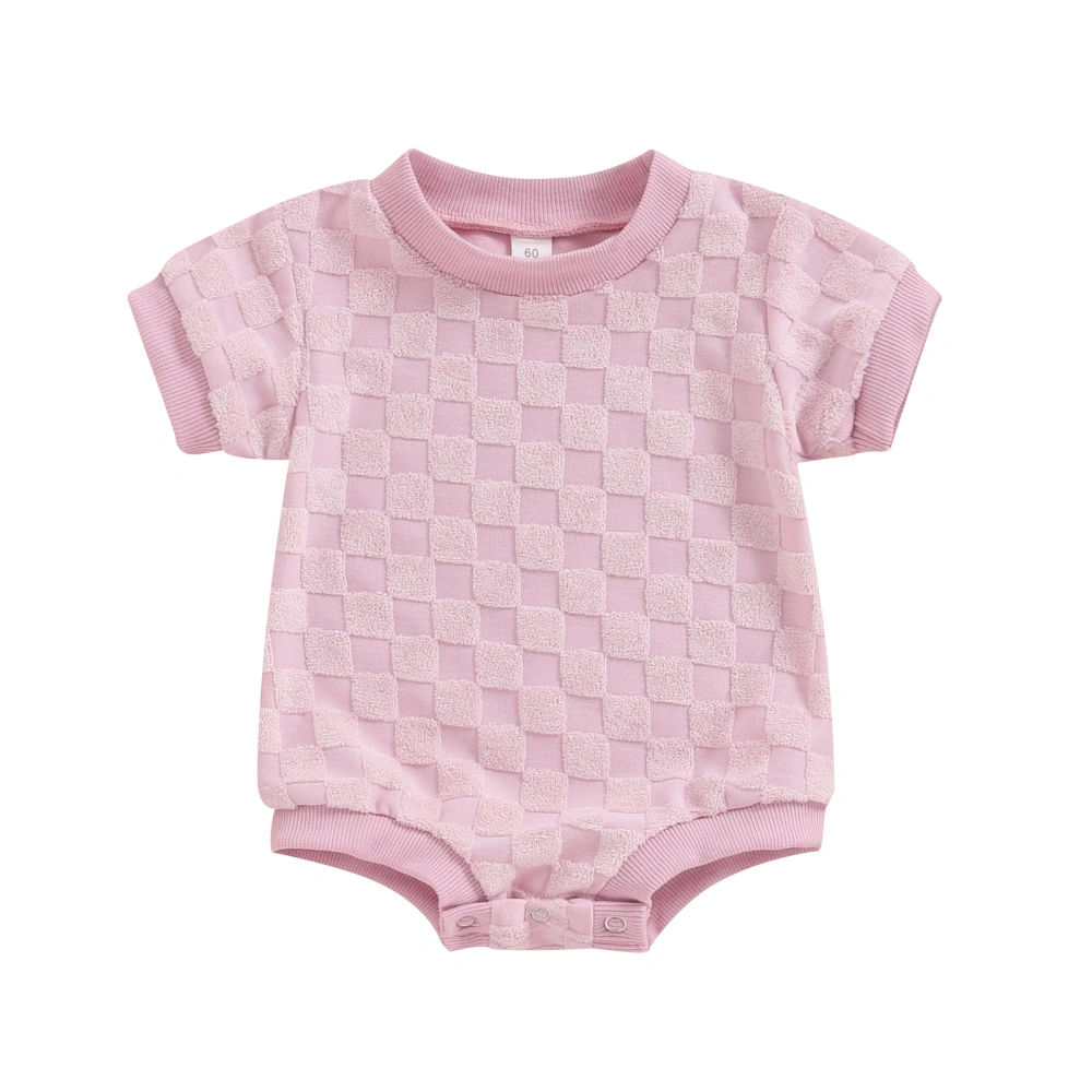 Baby Boys Girls Romper Short Sleeve Crew Neck Checkerboard Bodysuit