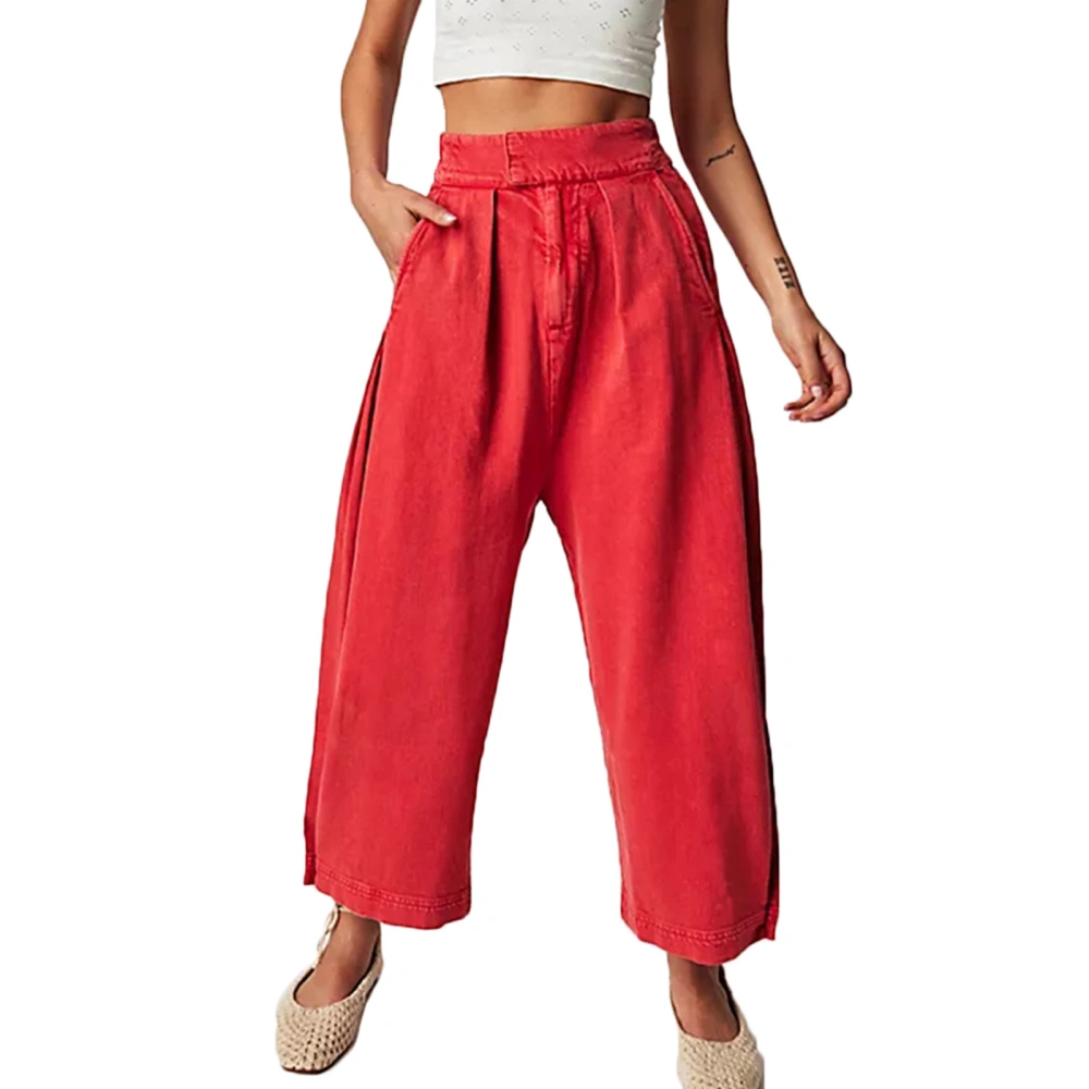 Women's Long Pants Casual Loose High Waist Wide Leg Trousers 