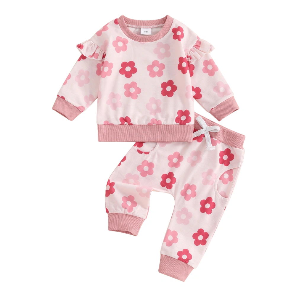 Girl Fall Outfit Floral Print Flying Sleeve Pullover Pants Set