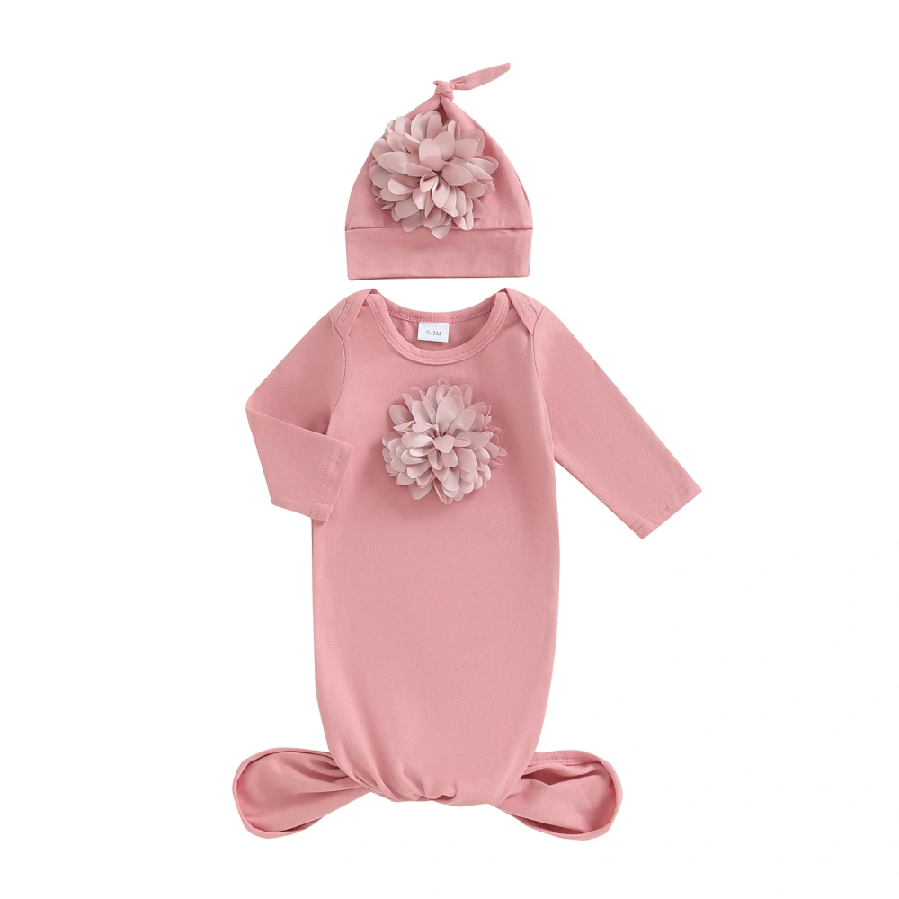 Girl Long Sleeve Sleeping Sack Flower Baby Wearable Blanket and Hat 