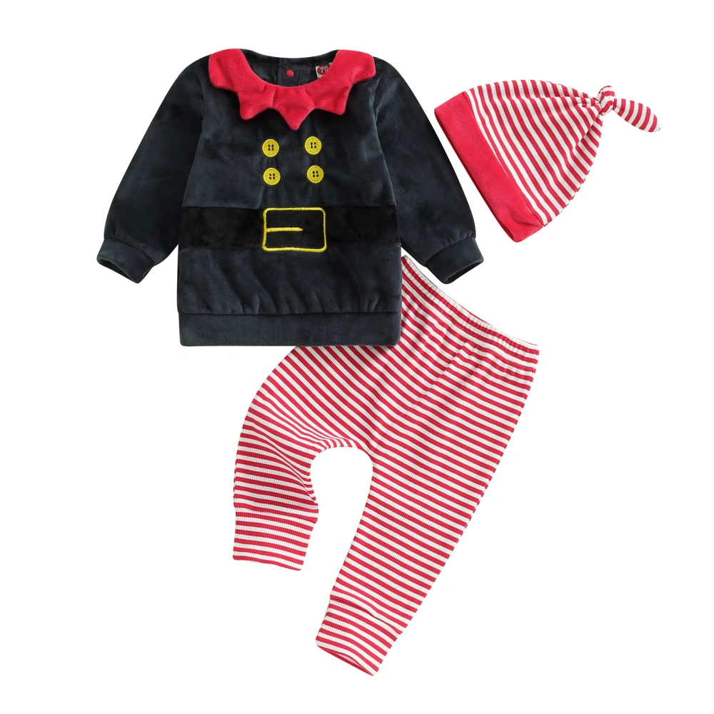 Baby Boy Christmas Outfit, Contrast Color Sweatshirt Striped Pants Hat