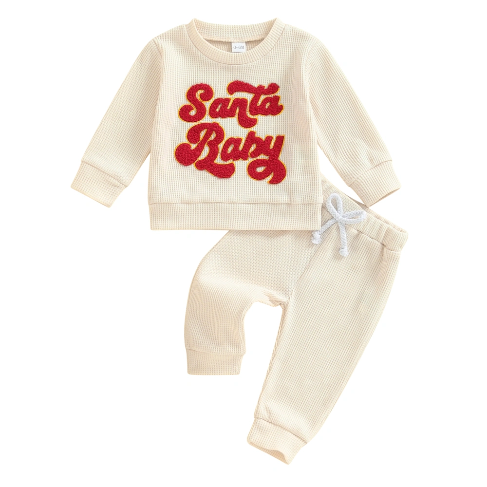 Baby Boy Girl Christmas Waffle Outfit, Embroidery Sweatshirt Pants