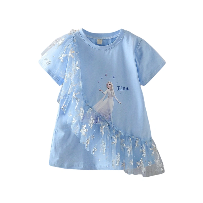 Kids Girls T-Shirts Cartoon Princess Print Snowflake Pattern Shirts