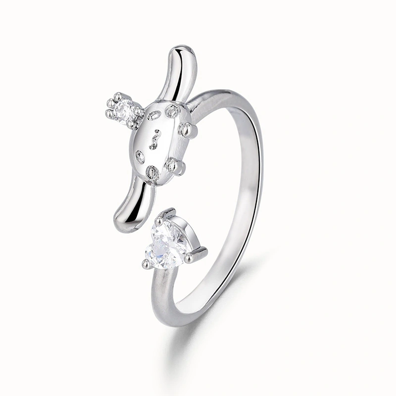 Women Ring, Cartoon Dog Rhinestones Adjustable Jewelry Birthday Gift