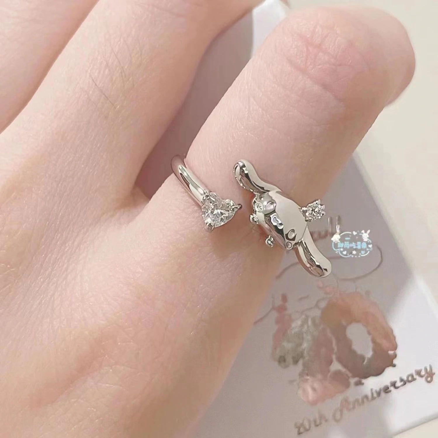 Women Ring, Cartoon Dog Rhinestones Adjustable Jewelry Birthday Gift
