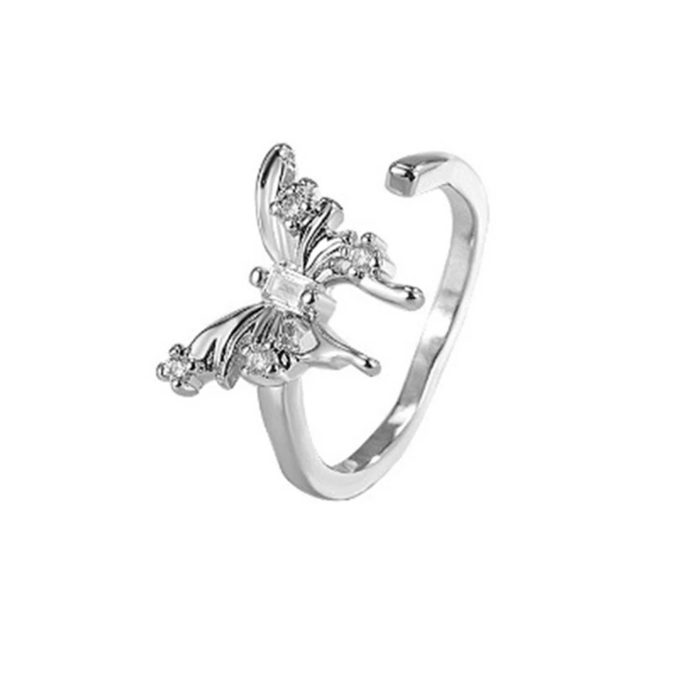 Women Butterfly Ring, Elegant Rhinestones Adjustable Ring Jewelry Gift