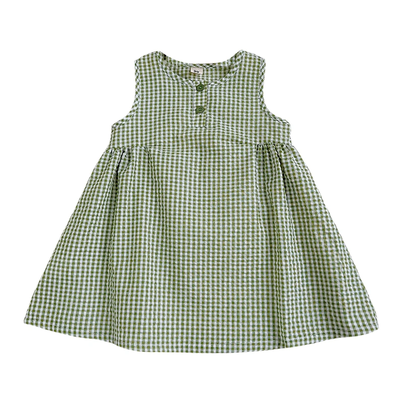 Toddler Girls Summer Dress Casual Plaid Print Sleeveless A-Line Dress 