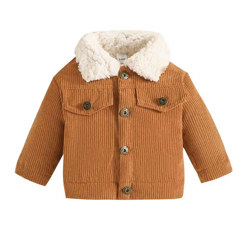 Toddler Girls Boys Sherpa Jacket Solid Color Fleece Corduroy Coat