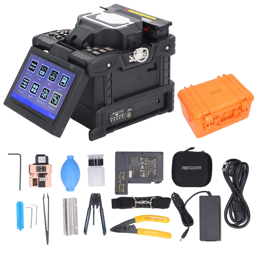 5in Fiber Fusion Splicer 400X Fast Heating Automatic Fiber Optical Splicing Machine with LED Light AC100V‑240V 50 60Hz AU Plug