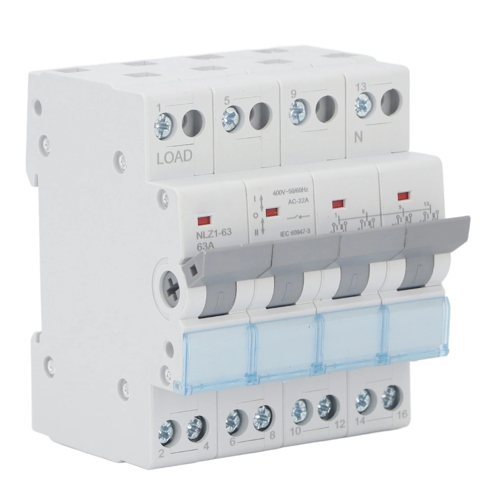 4P Dual Power Manual Transfer Switch DIN Rail Mount Single Side Interlock Circuit Breaker Isolating Switch 400VAC 63A