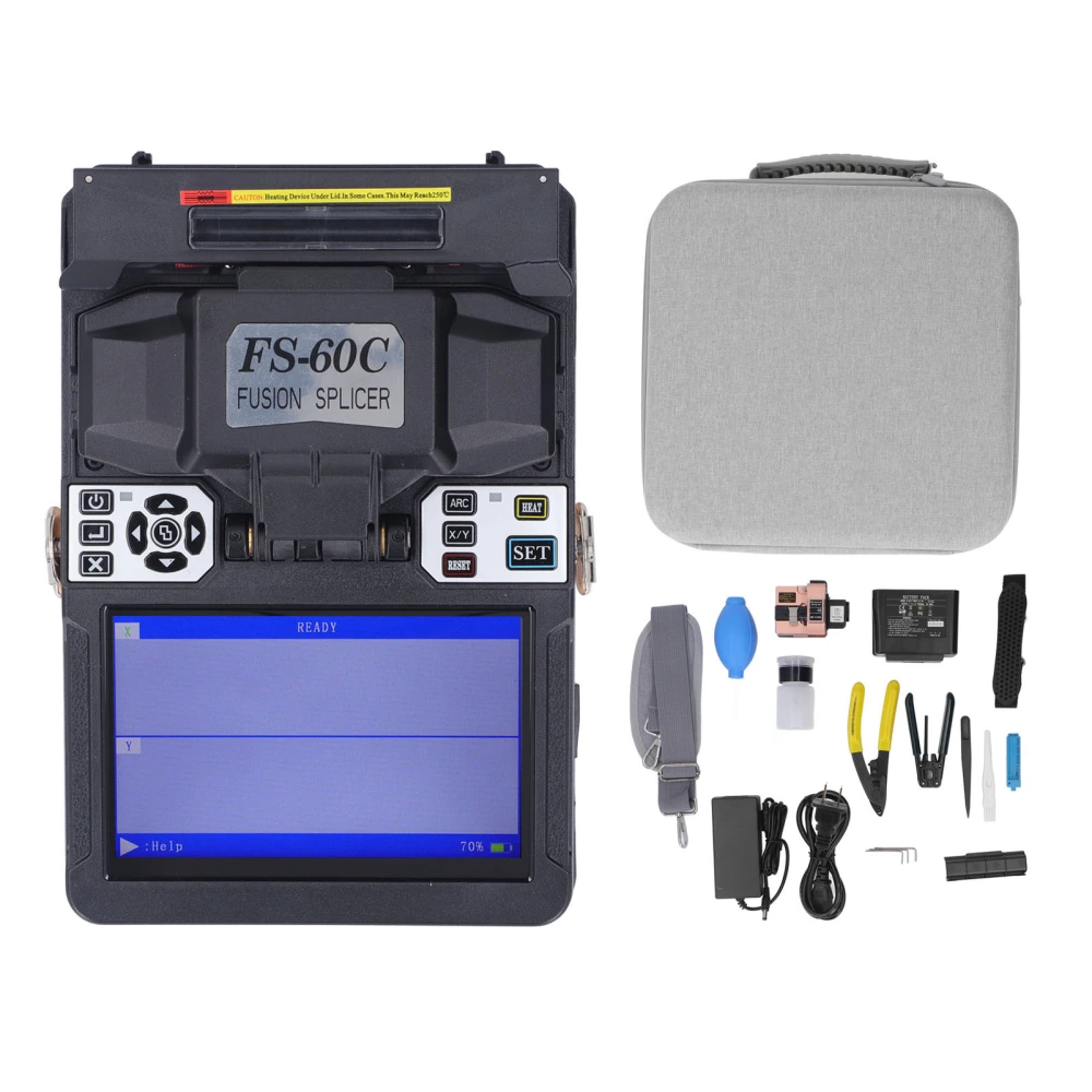 Optical Fiber Fusion Splicer 5 Inch Touchscreen 300X Fiber Welding Splicing Machine with Cleaver AC100‑240V 50 60Hz US Plug