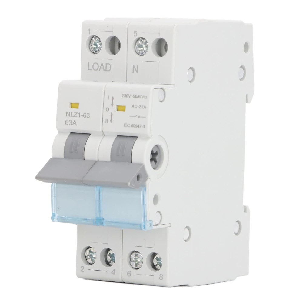 230VAC 63A Dual Power Manual Transfer Switch 35mm DIN Rail Mount Single Side Interlock Circuit Breaker 2P