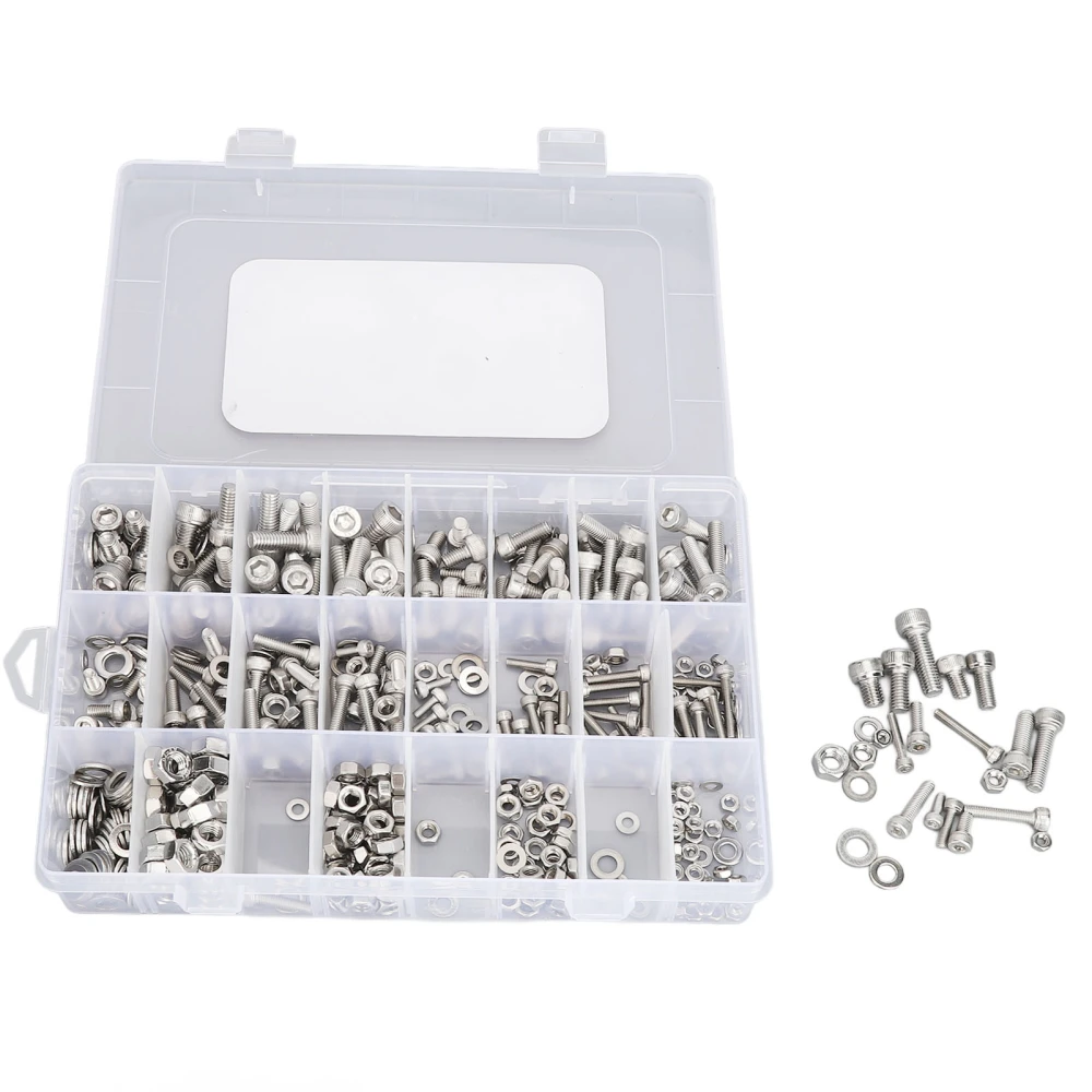 520Pcs Bolts Nuts Assortment Kit Metric M3 M4 M5 M6 Assorted Hex Head Stainless Steel Screw Flat Washers