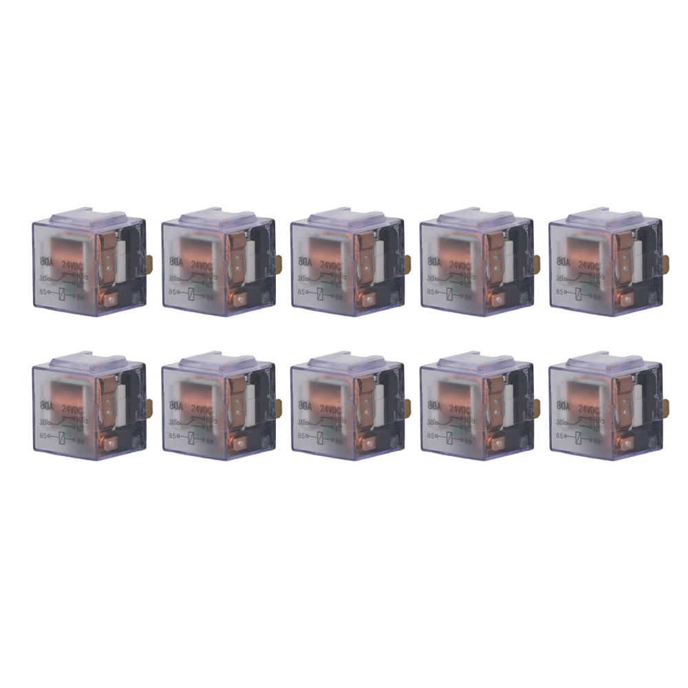 10PCS SPDT 5 Pin Relay Copper Contact Acrylic Waterproof Housing Split Charging Relay for Automotive DC 24V 80A With Indicator Light