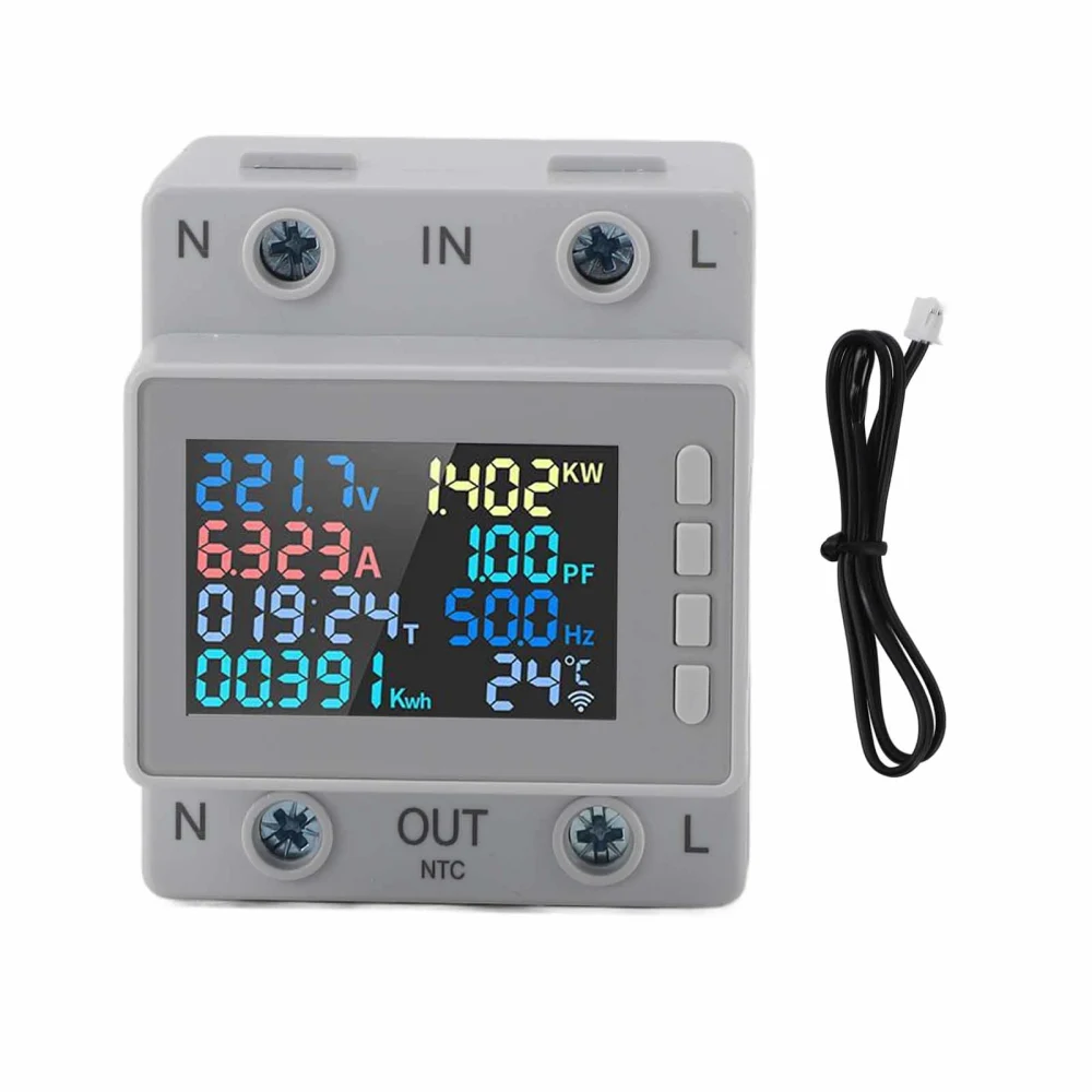 DIN Rail Voltage Current Meter 170‑270V 0‑63A Digital Display Energy Meter with Over Temperature Overcurrent Protection