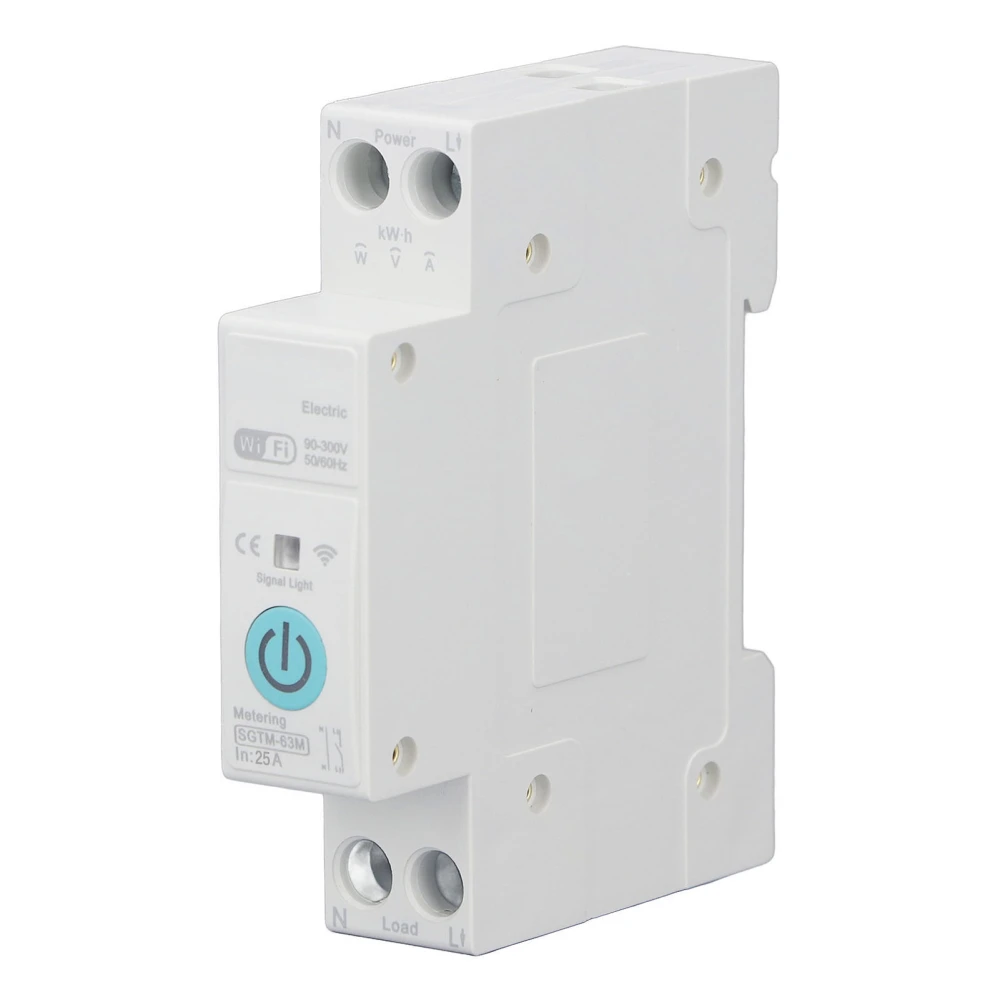 WiFi Smart Circuit Breaker with Metering Wireless Remote Control Switch Breaker for Home Use DIN Rail Mount AC 90‑300V 25A