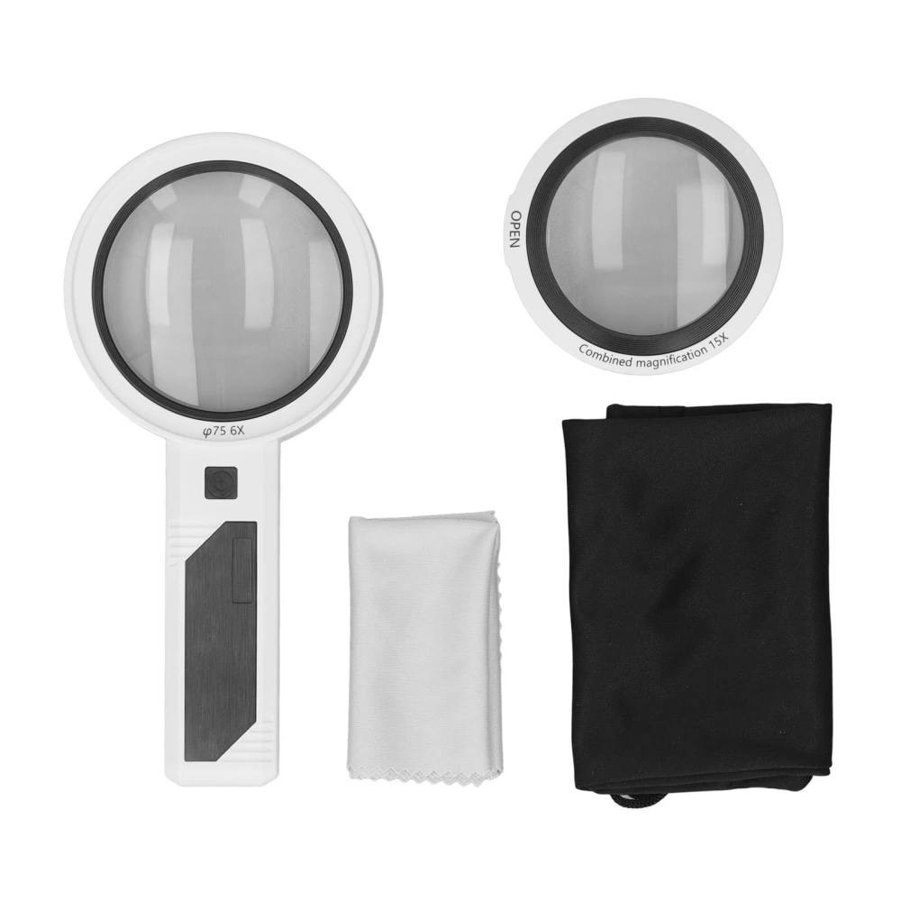 Reading Magnifying Glass 15X Magnification 3 Colors Adjustable LED Illuminated Lighted Magnifier