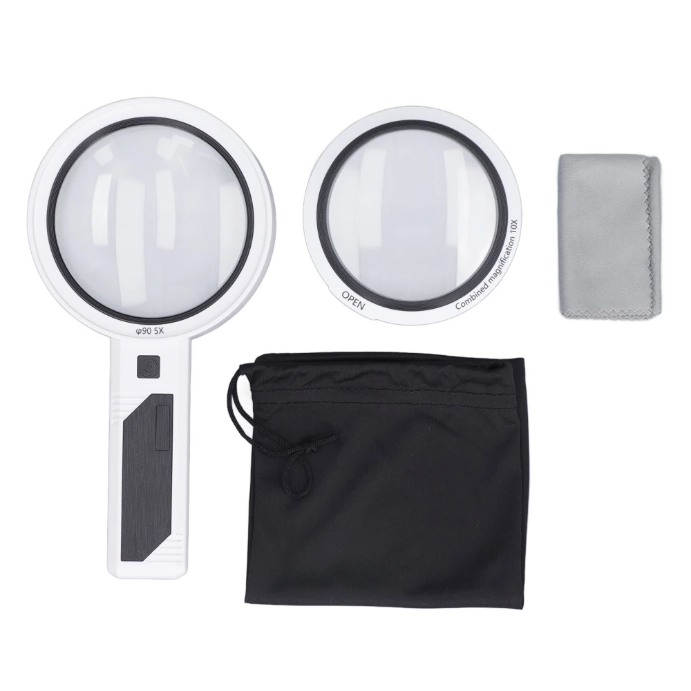 Magnifying Glass 5X 3X 10X Handheld Magnifier 3 Color Adjustable Light with 32pcs LED for Reading Inspection