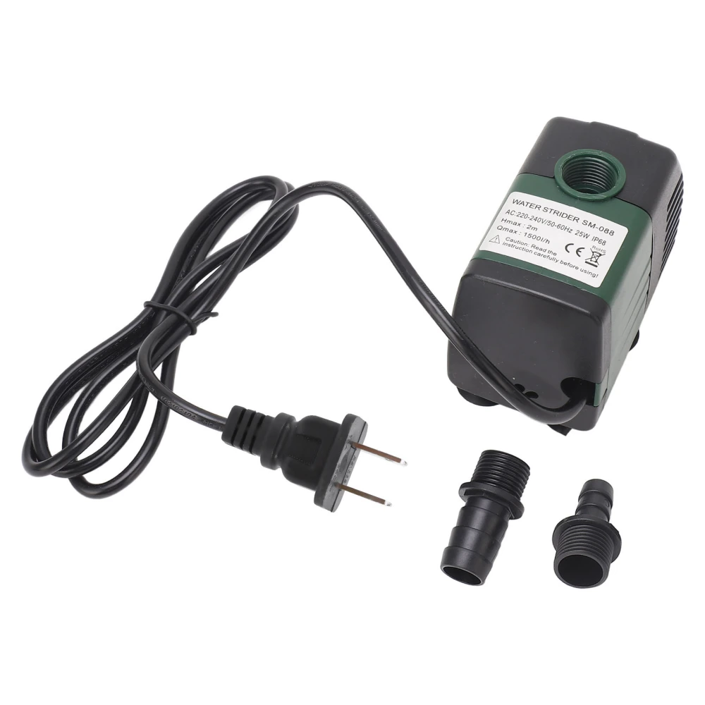 Submersible Pump for Fountain Aquarium Water Circulating Filtration 25W Micro 1500L/h IP68 Protection Green Long US Plug 110V