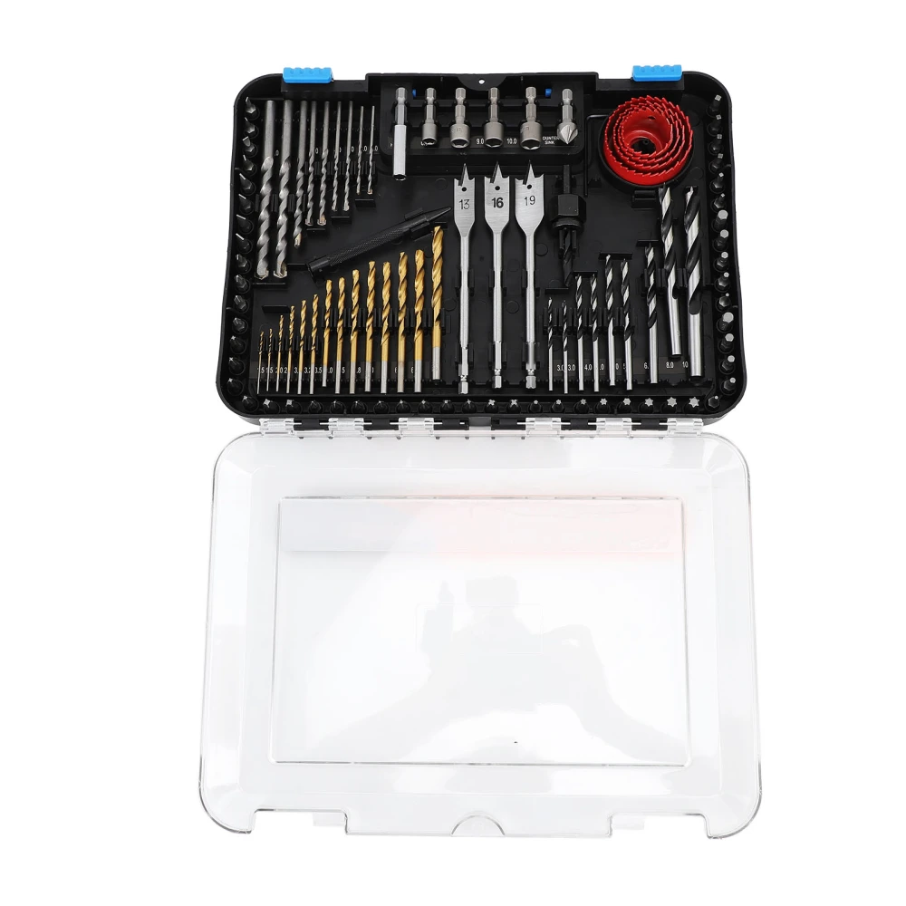 100 Piece Drill Bit Set Multifunctional Twist Screwdriver Bits Cup Saw Hole Opener Holder Kit for Home Woodworking Use