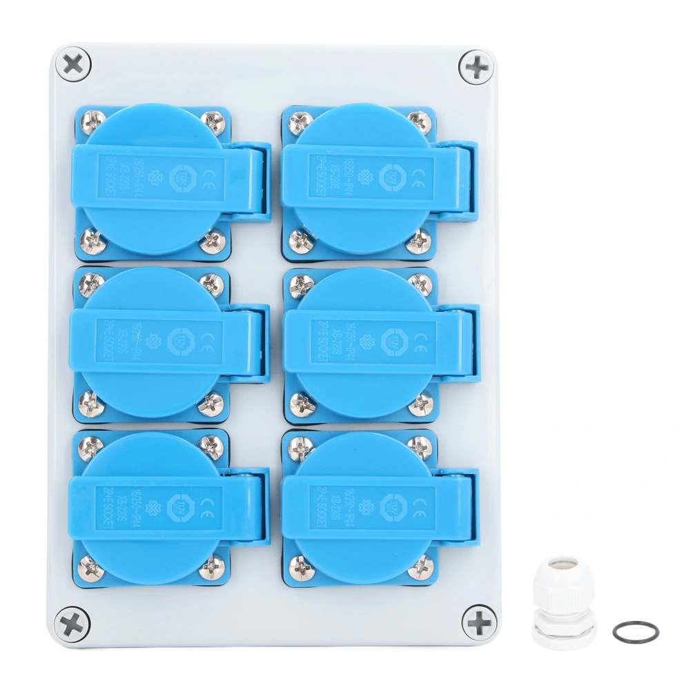 6 Way Wall Socket IP44 Outdoor Waterproof Electrical Outlet Box AC 16A Power Distributor with Connector