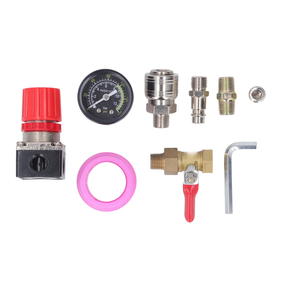 Air Compressor Regulator Kit with Gauge 4 Way Valve 0‑180 PSI European Style for Pneumatic Tools 3/8in NPT