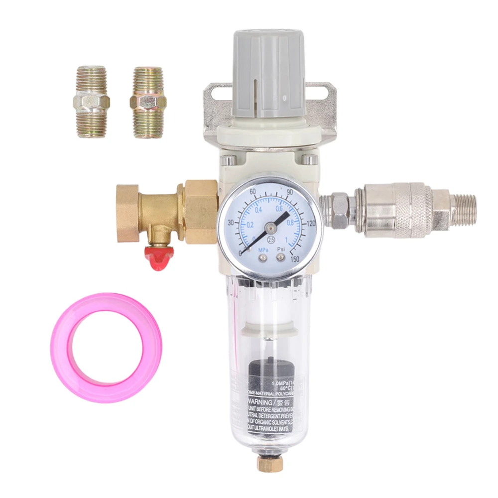 Auto Drain Air Line Filter 1/2in NPT Inlet Air Compressor Moisture Filter with 150PSI Pressure Gauge and Valve Switch