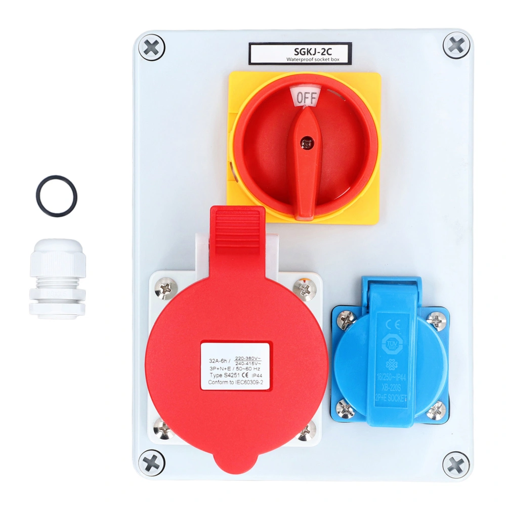 16A Socket 32A 5 Pin Industrial Socket with 2 Gear Knob Switch IP44 Outdoor Waterproof Power Outlet Box