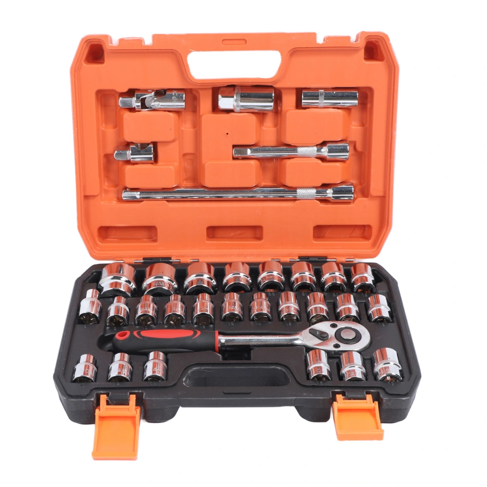 32 Pieces Set 1/2 Inch Drive Sockets Metric 6 Point 12 Point Socket CrV Ratchet Wrench Extension Bar Tool Kit