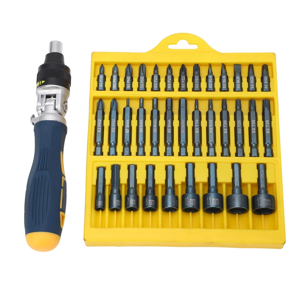 36Pcs Screwdriver Set Magnetic Rotatable Base 1/4 Socket Ratchet Screwdriver Bit Set Automotive Repair Tool Kit