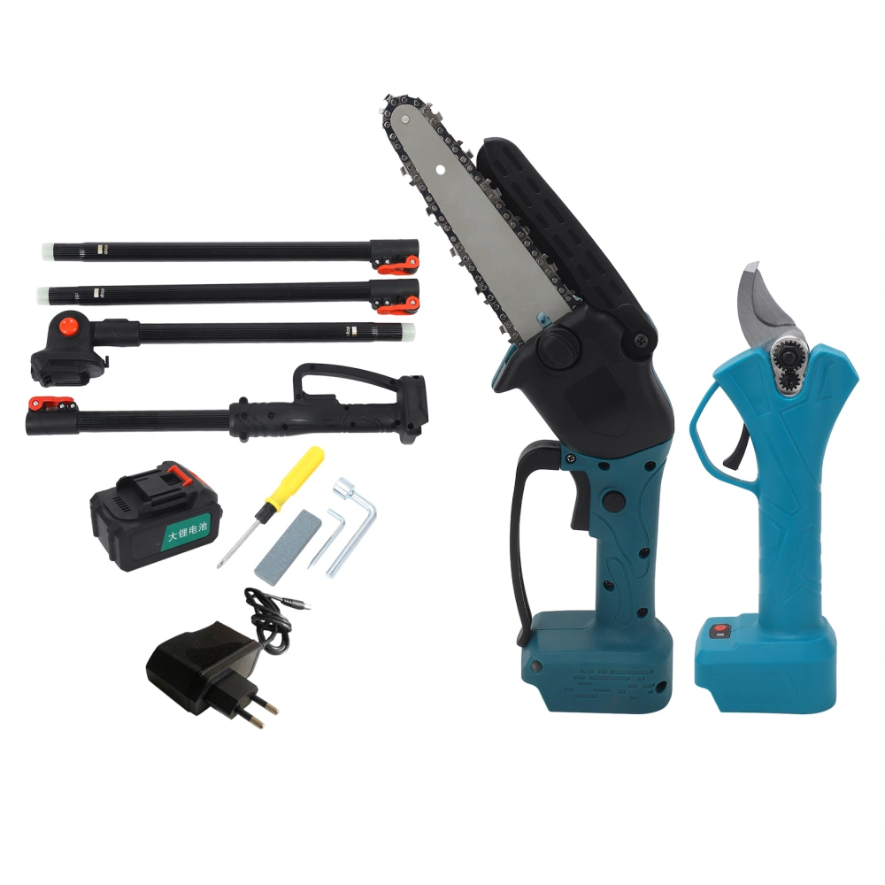 Cordless Electric Pruner Kit 2 in 1 Handheld Rechargeable Lithium Pruning Shears Mini Chainsaw Extension Pole 110‑