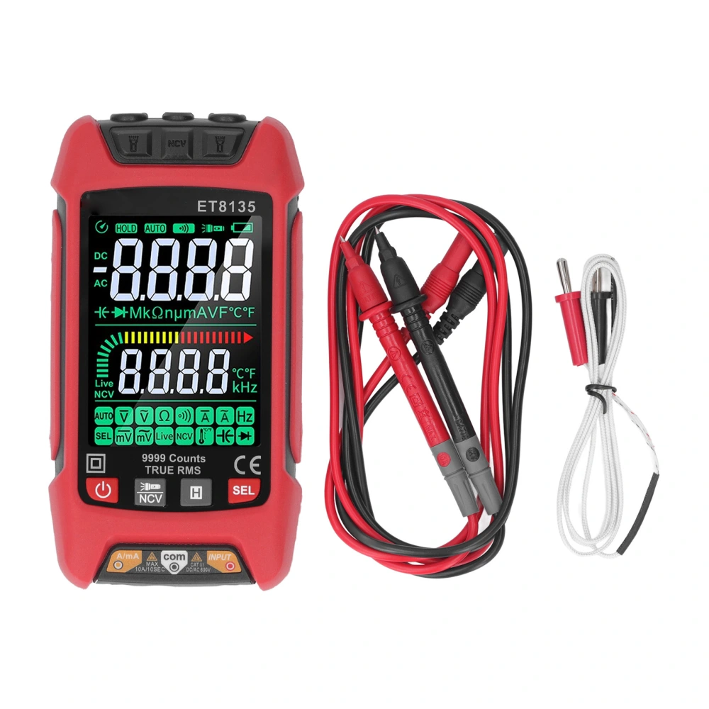 Digital Multimeter Tester 9999 Counts Color Screen AC DC Current Voltage Resistance Meter with Backlight ET8135