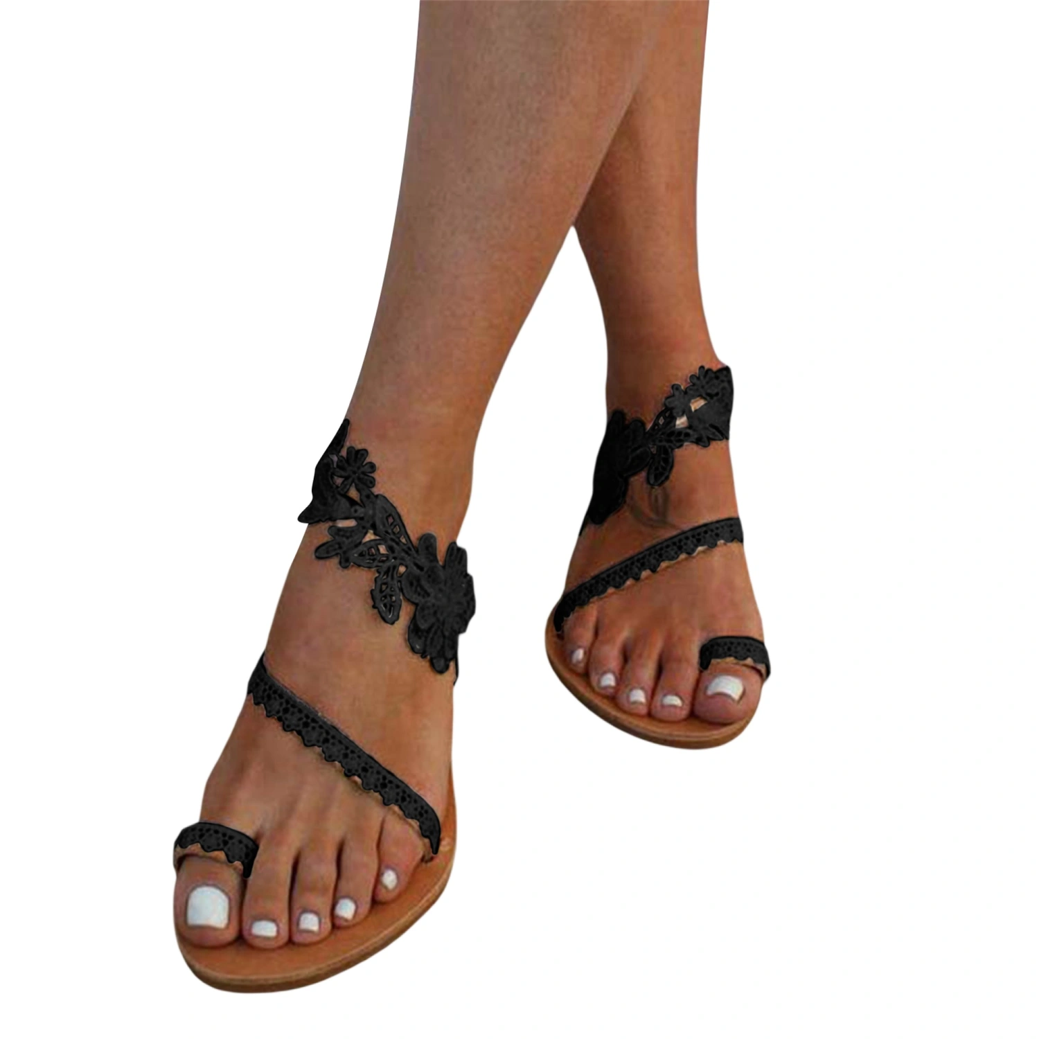 Bohemian Sandals for Women Casual Comfortable Floral Toe Ring Sandals 