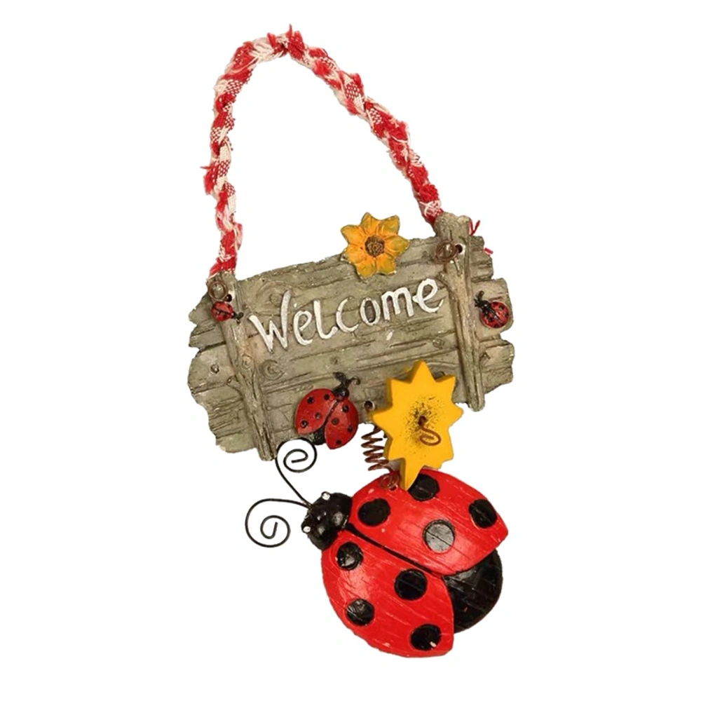 Welcome Door Sign, Cute Ladybug Flower Hanging Farmhouse Sign