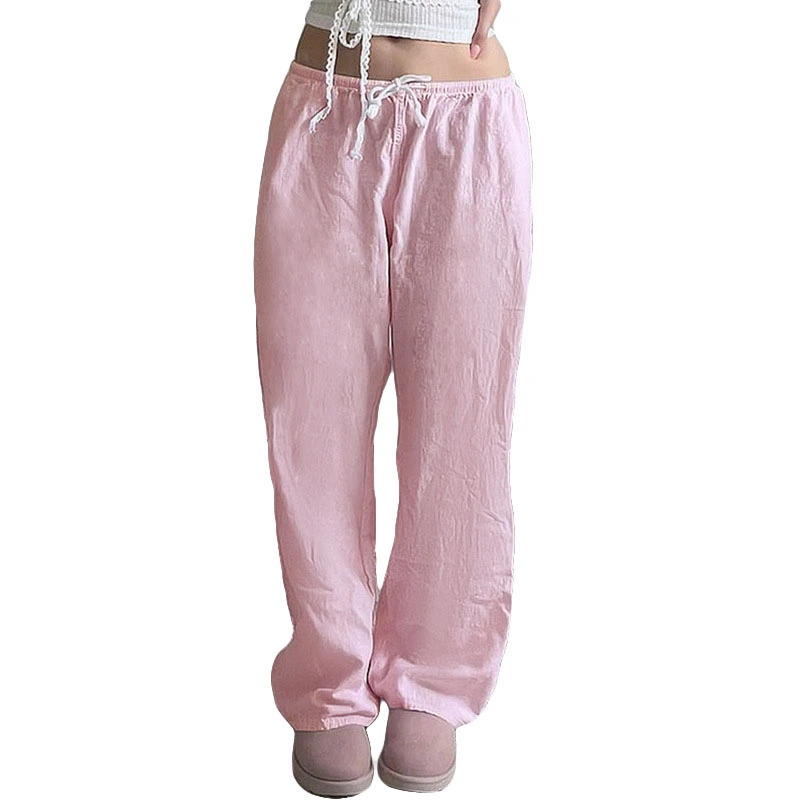 Women Wide Leg Pants, Low Waist Loose Solid Long Trousers Streetwear