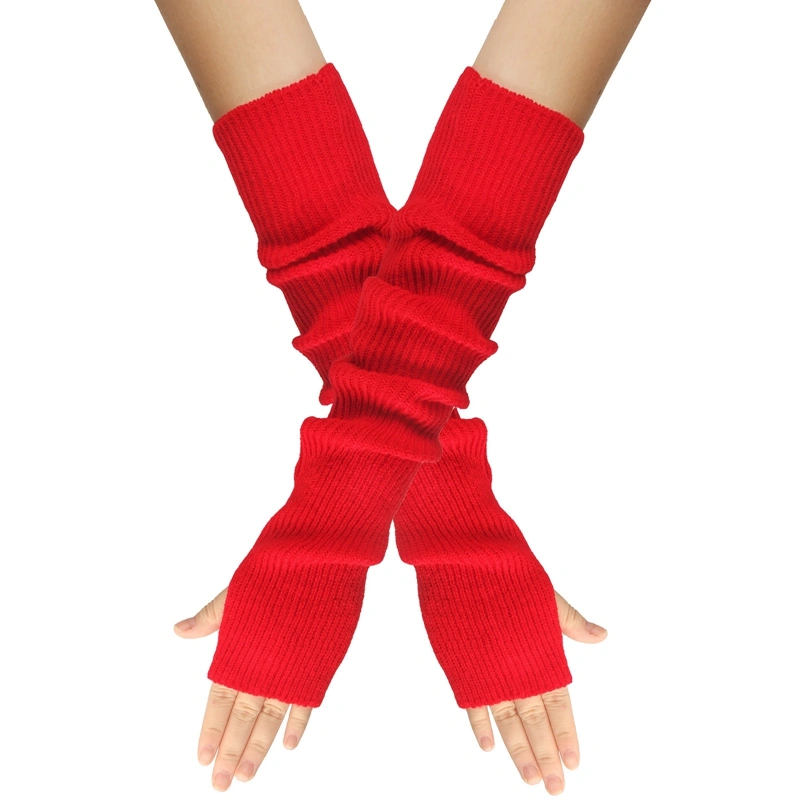 Women Arm Sleeves, Knit Solid Color Fingerless Thumb Hole Gloves