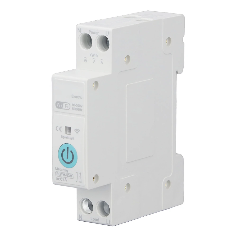 WiFi Smart Circuit Breaker with Metering Wireless Remote Control Switch Breaker for Home Use DIN Rail Mount AC 90‑300V 63A