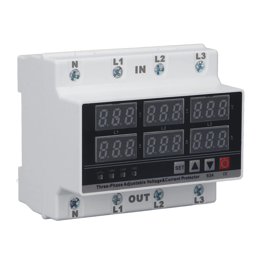 Under Over Voltage Protector 63A 3 Phase 4 Wire Adjustable Self Resetting Overvoltage Undervoltage Limiter AC230V