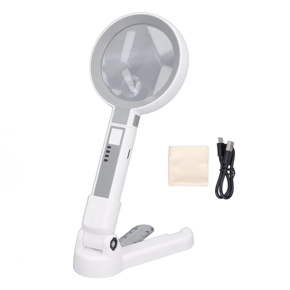 Magnifying Glass 5X 11X 18 LED Rechargeable 3 Brightness Levels Handheld Magnifier with Scale Folding Stand