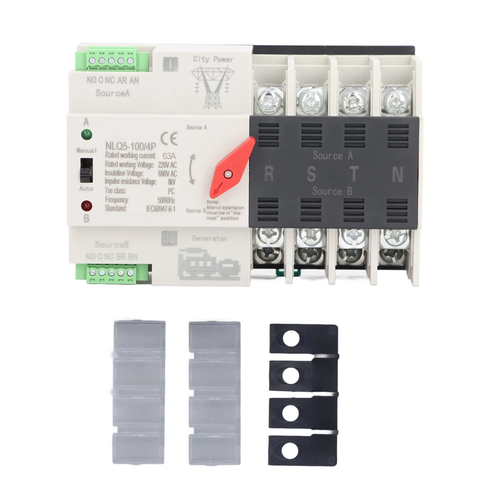 AC220V Dual Power Automatic Transfer Switch 4P Millisecond Switching Generator Changeover Switch ATS 63A