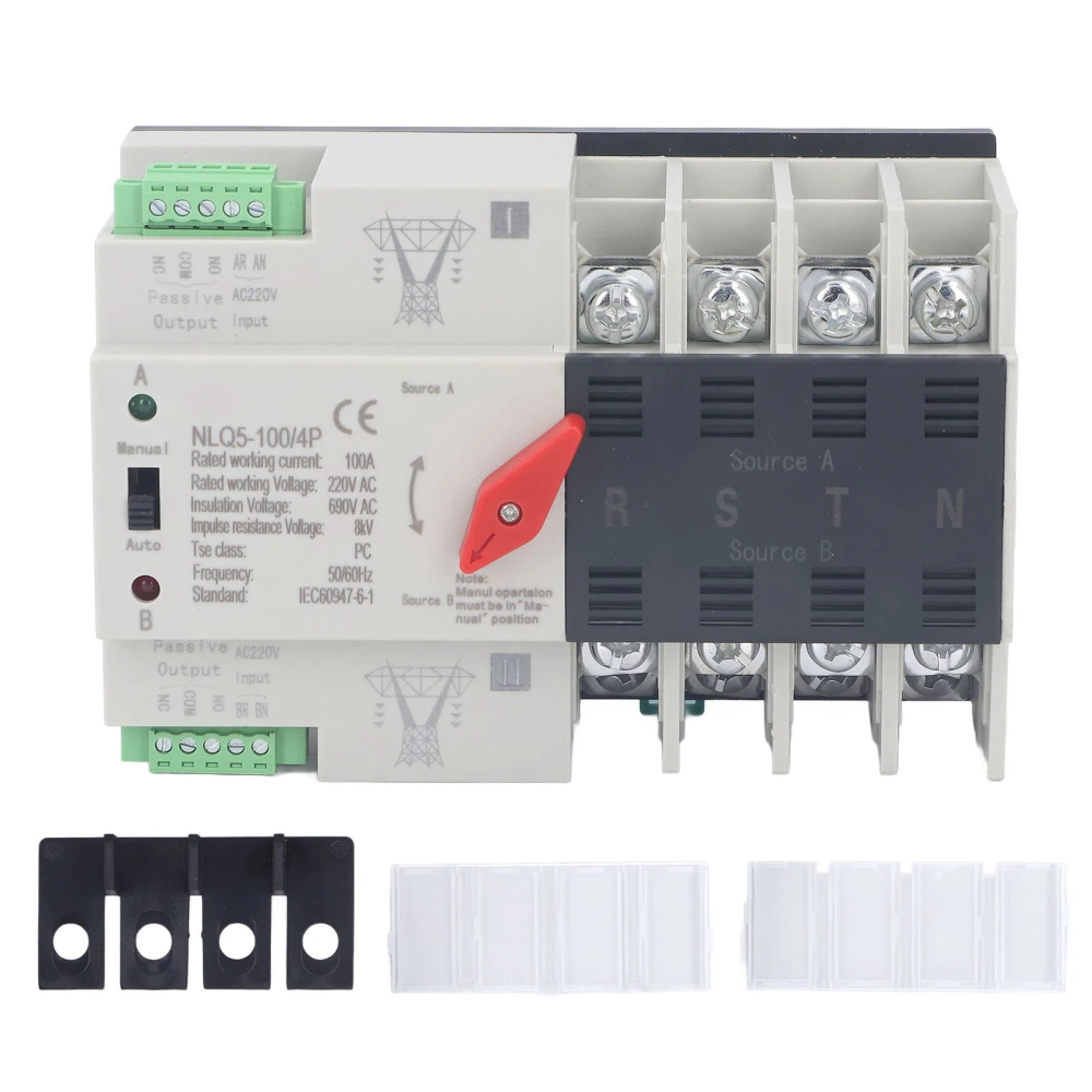 Dual Power Automatic Transfer Switch 4P Fast Switching Control Switch Silver Contact AC 220V 100A