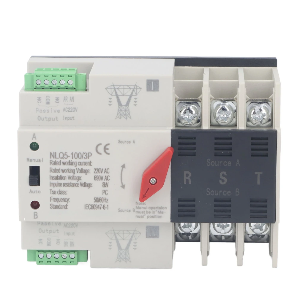 Dual Power Automatic Transfer Switch 3P Fast Switching Control Switch Silver Contact AC for Safety