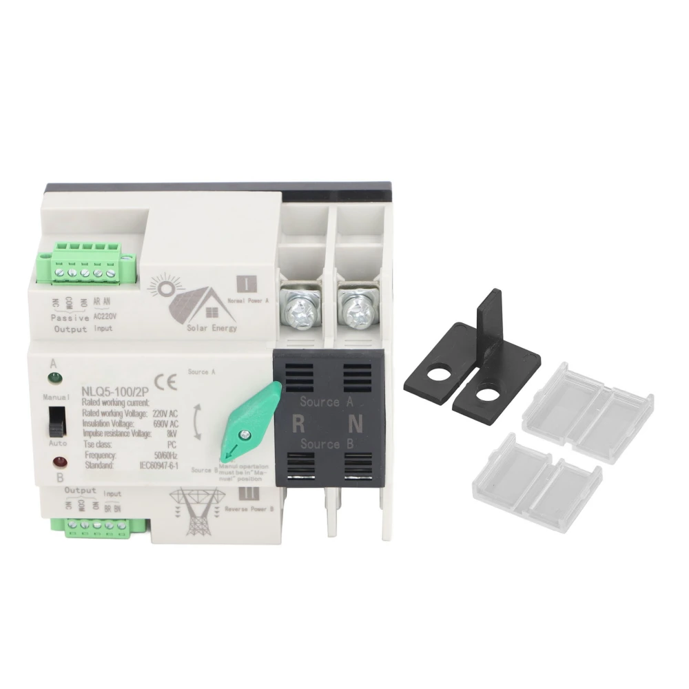 Dual Power Automatic Transfer Switch 2P PV to Utility Mini ATS Dual Power Generator Changeover Switch AC220V 63A